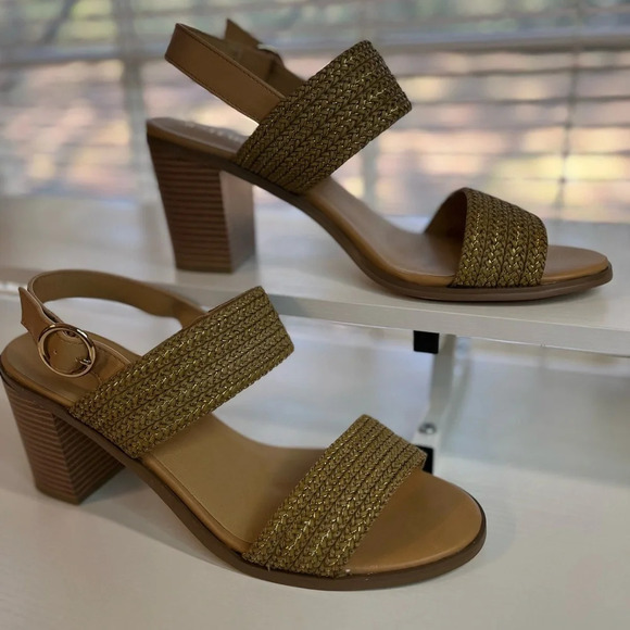 JustFab Women Ishla Blocked Heeled Sandals size 11 gently used color natural - Picture 10 of 15